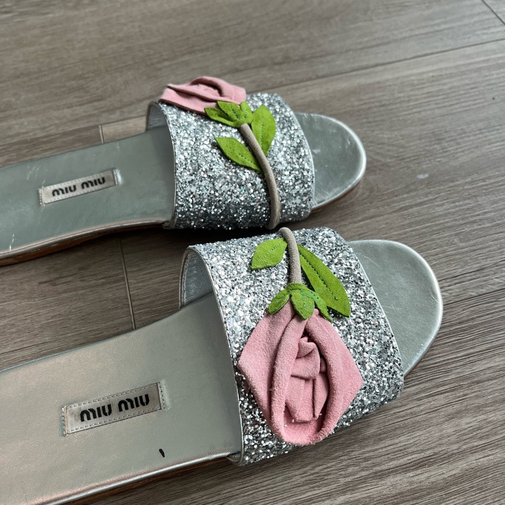 Miu miu sparkle rose slides